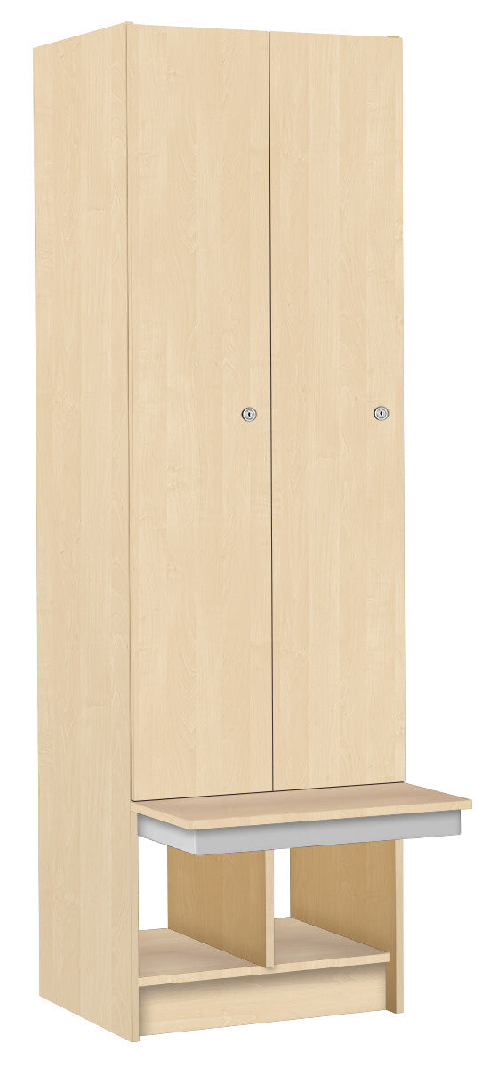 Garderoben-Spind 2-türig mit Sitzbank, Holz: Holz Birke 1715 BS