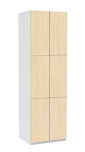 6-teiliger Garderoben-Schrank , Türe: Holz Birke 1715 BS, Farbe Rahmen: Metall grau RAL 7035