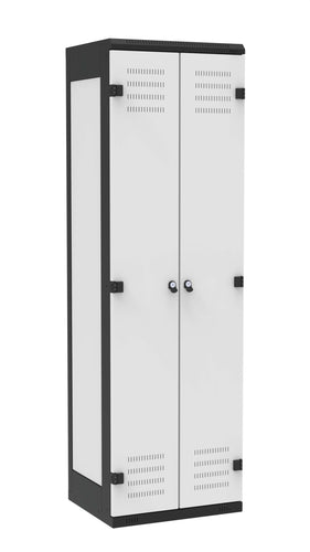 Metall-Spind 2-türig, Farbe Türe: Metall grau RAL 7035, Farbe Rahmen: Metall schwarz RAL 9005