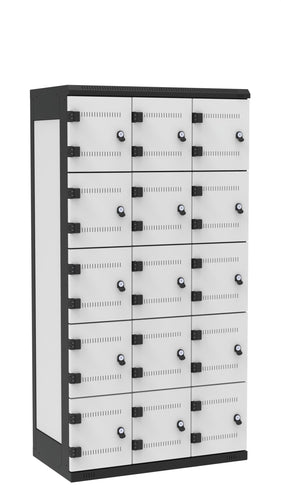 Metall-Spind 15-türig , Farbe Türe: Metall grau RAL 7035, Farbe Rahmen: Metall schwarz RAL 9005