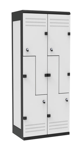 Z - Garderoben-Schrank 4-teilig , Türe: Metall grau RAL 7035, Farbe Rahmen: Metall schwarz RAL 9005