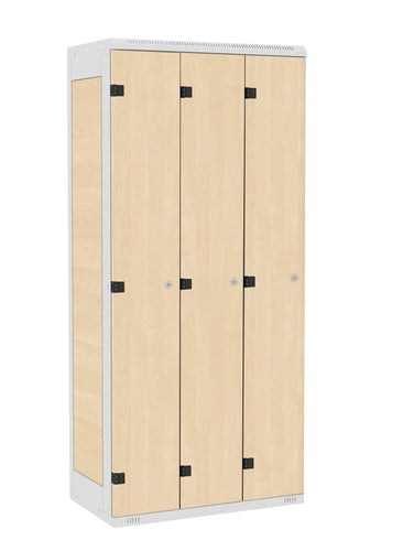 Garderoben-Schrank 3-türig , Türe: Holz Birke 1715 BS, Farbe Rahmen: Metall grau RAL 7035