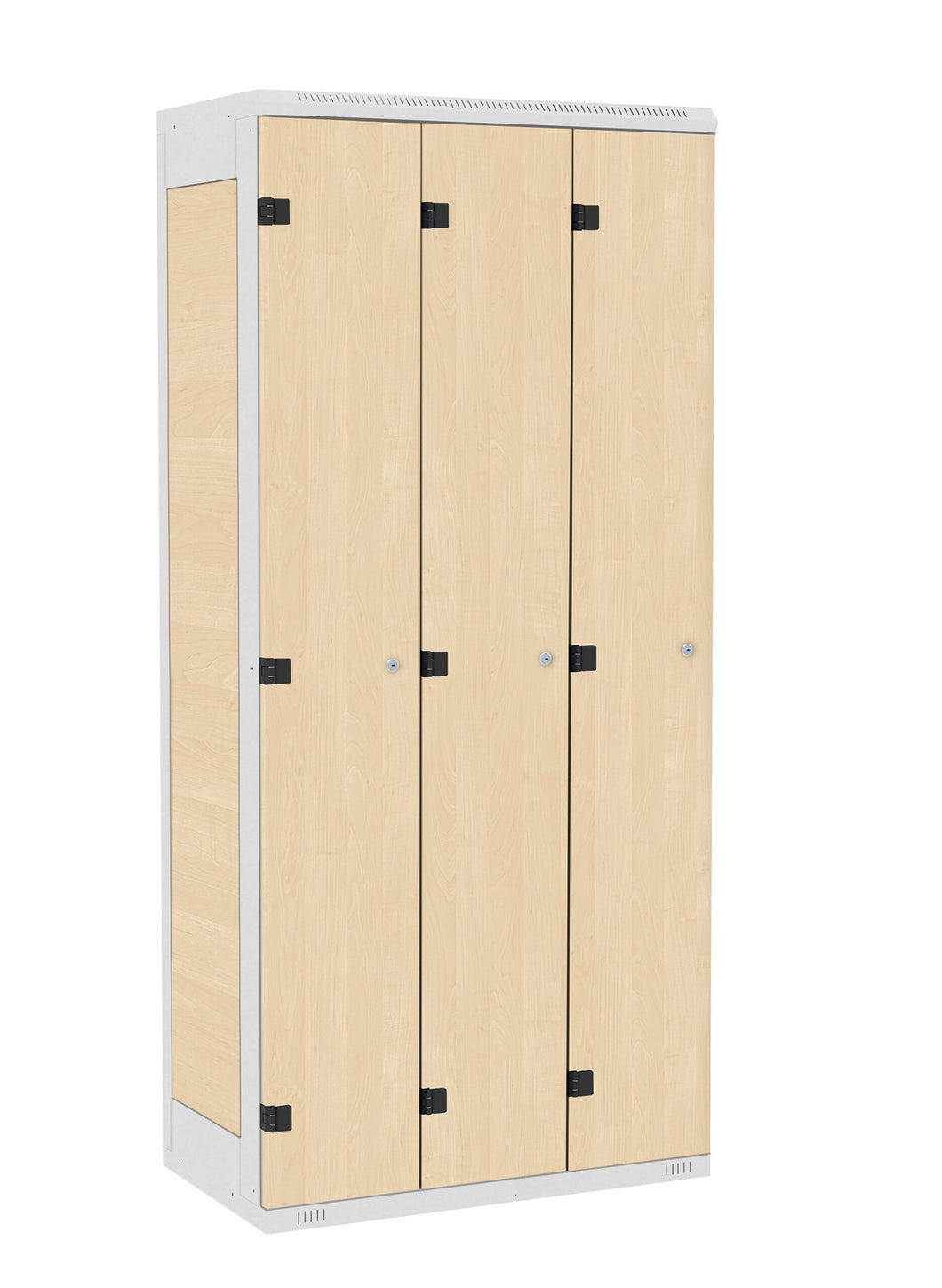 Garderoben-Schrank 3-türig , Türe: Holz Birke 1715 BS, Farbe Rahmen: Metall grau RAL 7035