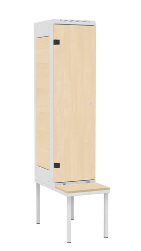 Garderoben-Schank 1-türig mit Sitzbank , Türe: Holz Birke 1715 BS, Farbe Rahmen: Metall grau RAL 7035