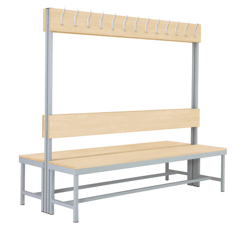 Doppelbank mit Hakenleiste, Farbe Rahmen: Metall grau RAL 7035, Holz: Holz Birke 1715 BS
