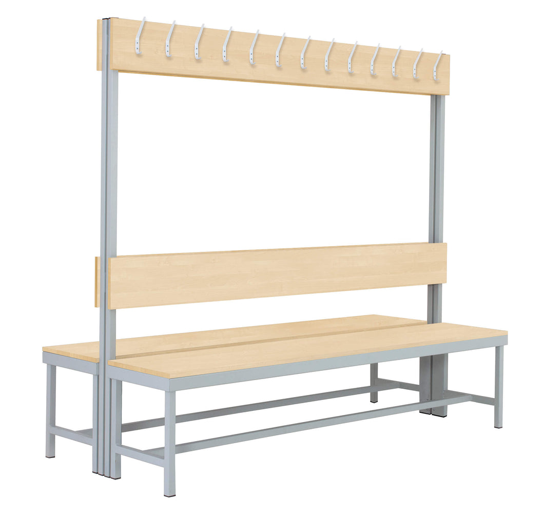 Doppelbank mit Hakenleiste, Farbe Rahmen: Metall grau RAL 7035, Holz: Holz Birke 1715 BS
