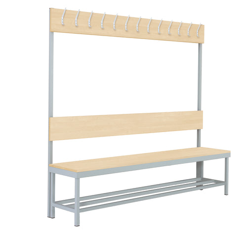 Garderobenbank mit Hakenleiste, Farbe Rahmen: Metall grau RAL 7035, Holz: Holz Birke 1715 BS